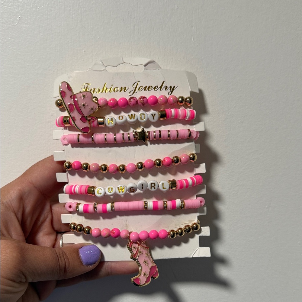 Fashion Jewelry Pink and Gold Cowgirl Bracelet Set